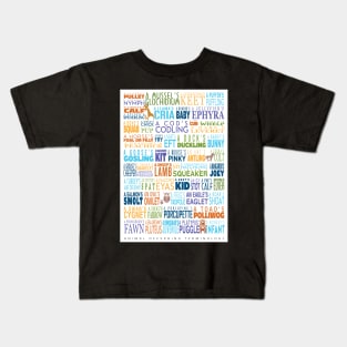 Animal Offspring Terminology - Animal Baby Names - Funky Font Edition Kids T-Shirt